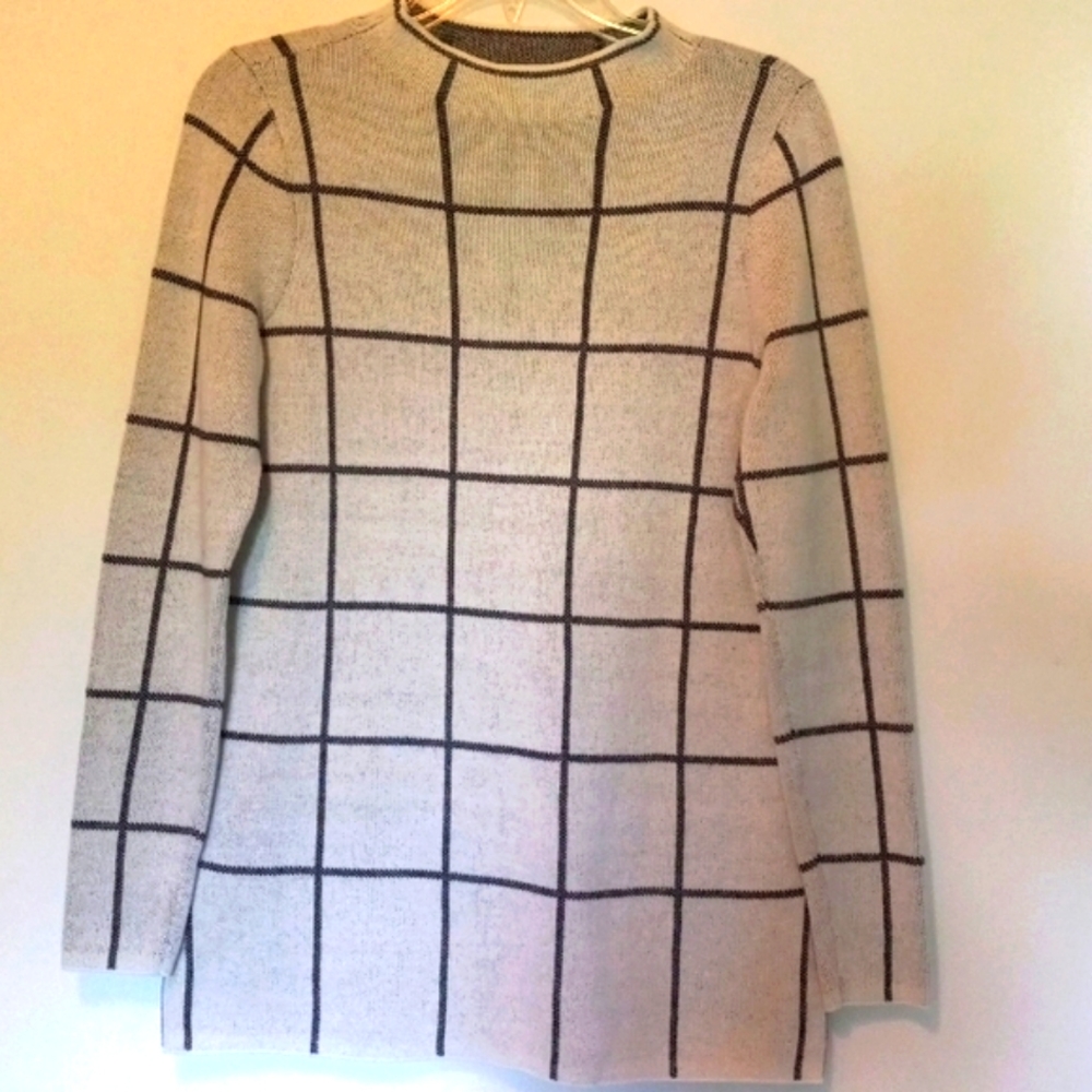LOFT Sweater CLASSIC  Window Pane Square Ivory CLASSY GAL CHIC